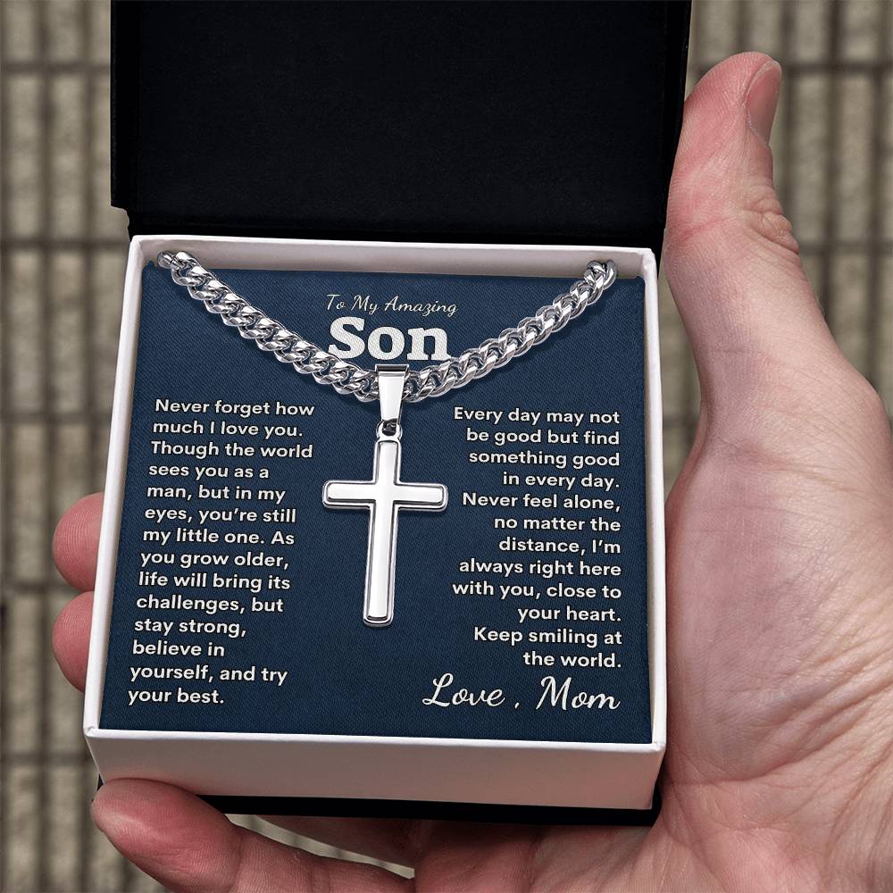 To My Amazing Son Cuban Link Chain with Artisan Cross