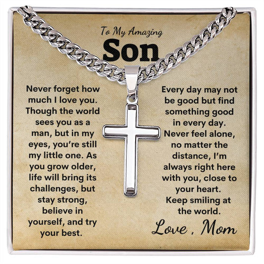 To My Amazing Son Cuban Link Chain with Artisan Cross