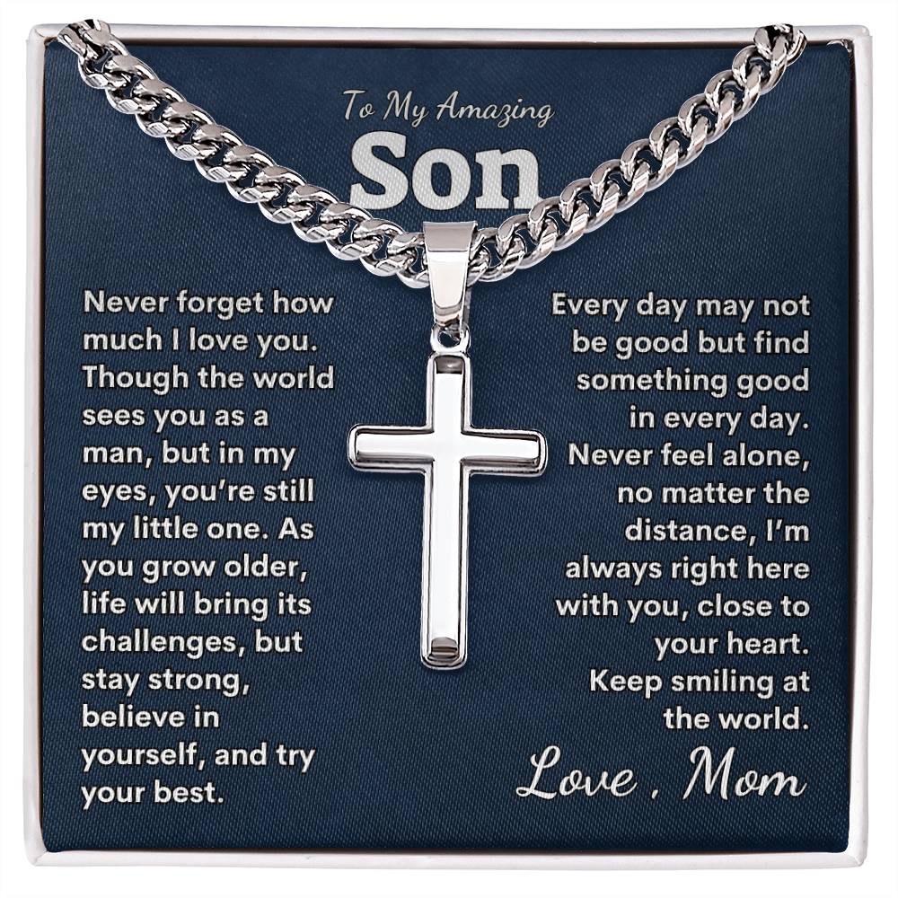 To My Amazing Son Cuban Link Chain with Artisan Cross