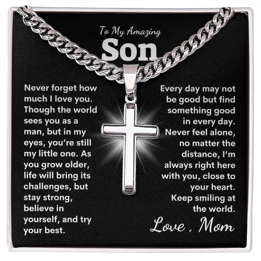 To My Amazing Son Cuban Link Chain with Artisan Cross