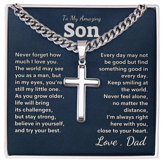 To My Amazing Son Cuban Link Chain with Artisan Cross