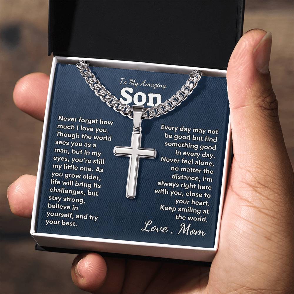 To My Amazing Son Cuban Link Chain with Artisan Cross