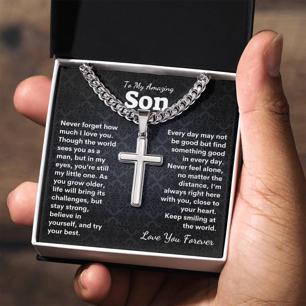 To My Amazing Son Cuban Link Chain with Artisan Cross