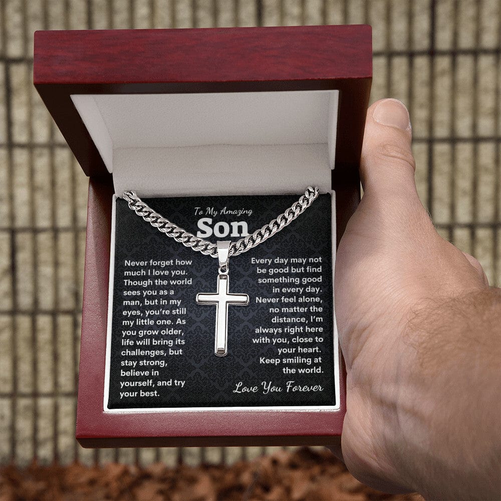 To My Amazing Son Cuban Link Chain with Artisan Cross