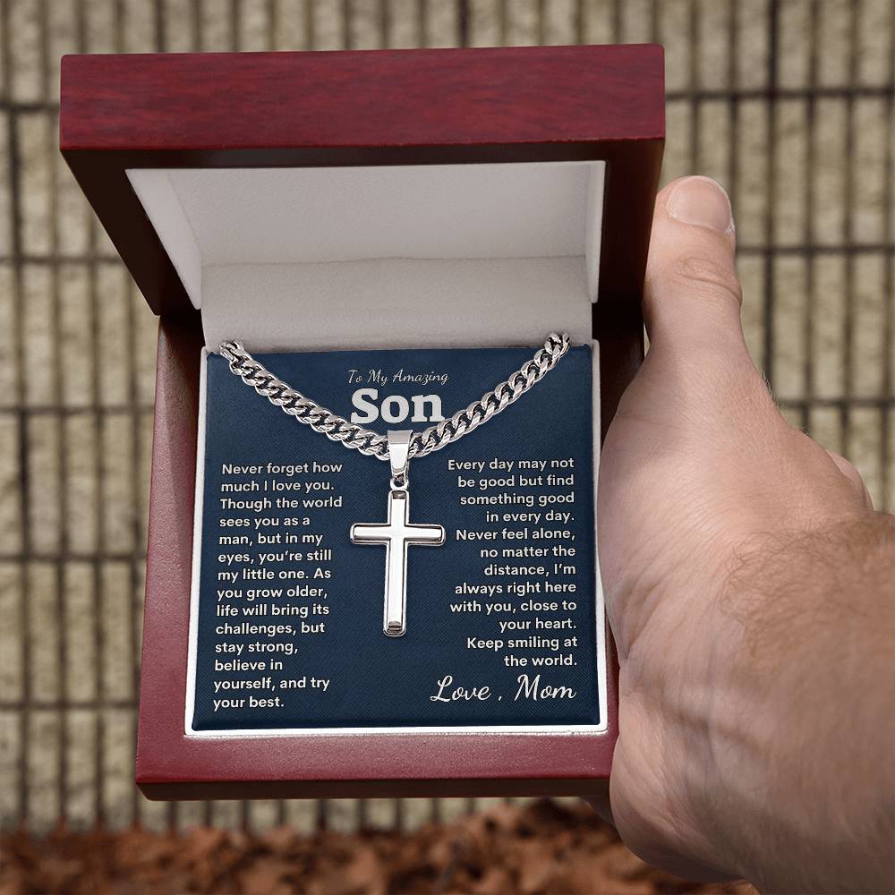 To My Amazing Son Cuban Link Chain with Artisan Cross