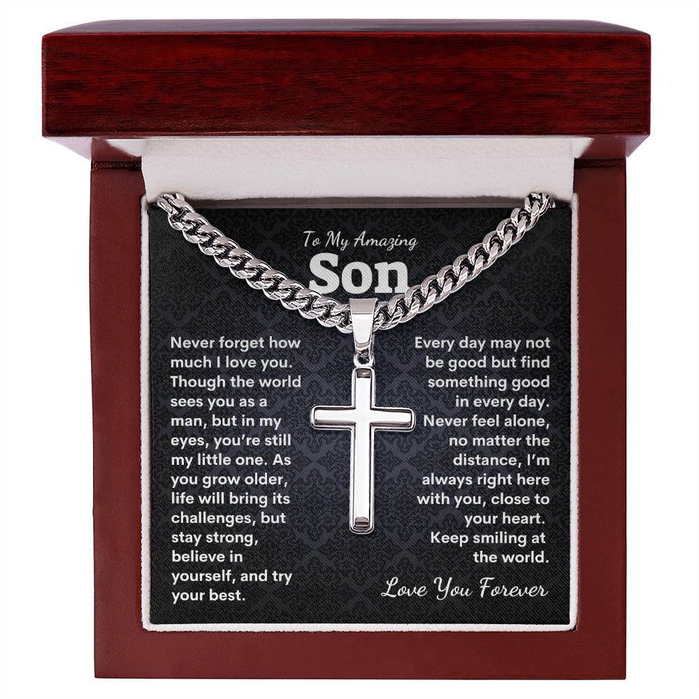 To My Amazing Son Cuban Link Chain with Artisan Cross